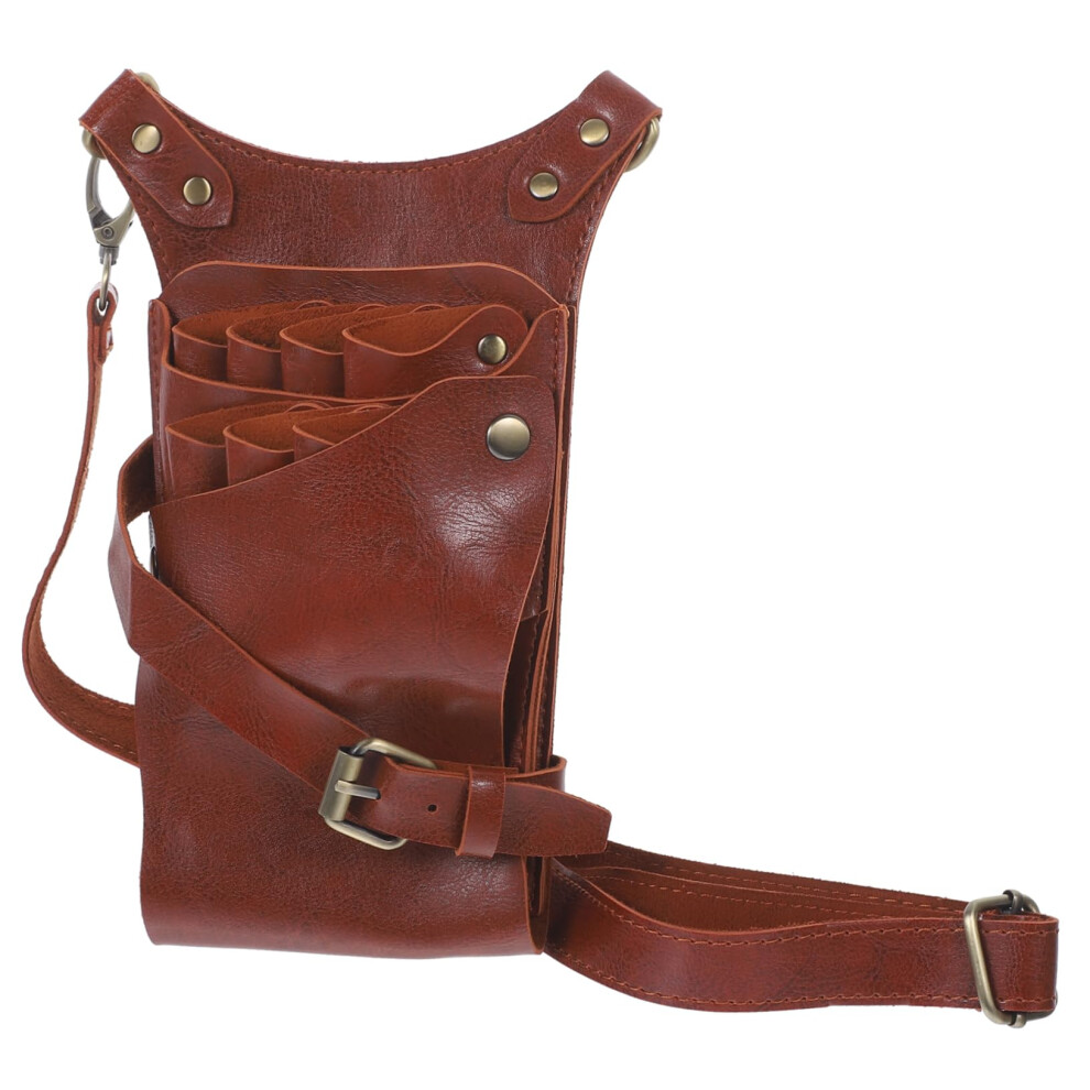 Leather Hairdressing Scissor Pouch with Large Capacity and Adjustable Waist Strap for Barbers