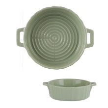 Ceramic Casserole Dish for Oven with Handles, Green Round Bakeware, Microwave Safe Large Capacity