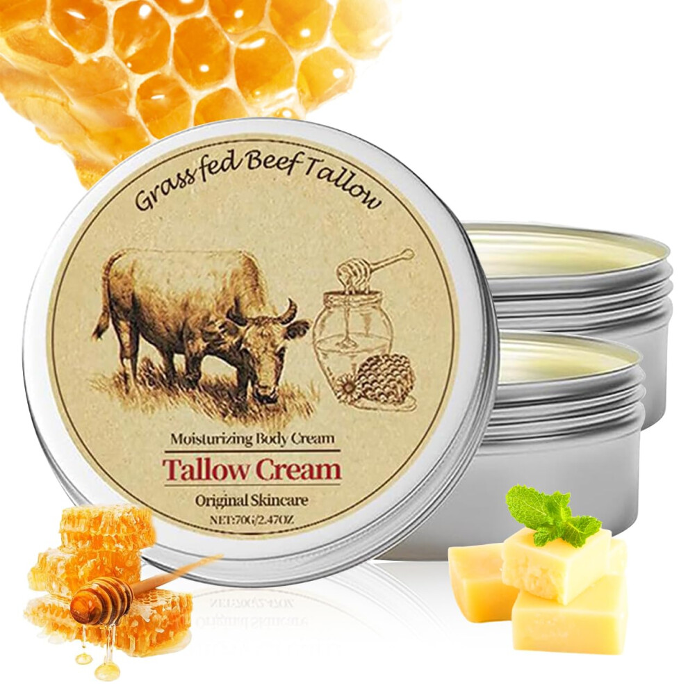 Beef Tallow Balm with Frankincense and Manuka Honey, Organic Face Moisturizer for Dry Skin 2 Pack