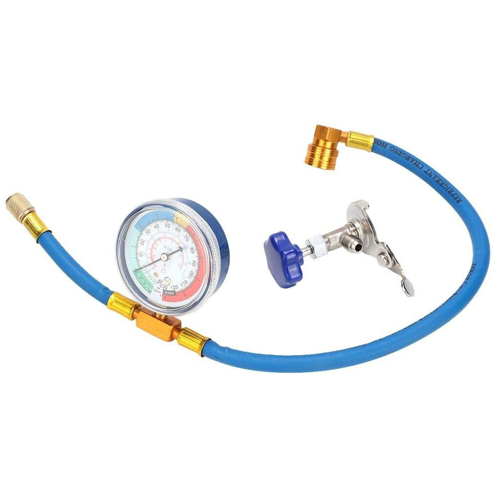 Refrigerant Charging Hose Kit With Bullet Piercing Tap Valve, Push & Lock Coupler And Pressure Gauge, Self-Sealing Adapter For R134a Ac Systems, 9004841094731