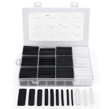 Kit de gaine thermorétractable, 300 pièces de gaine en polyoléfine noire et blanche, adhésif intérieur pour une étanchéité supérieure,