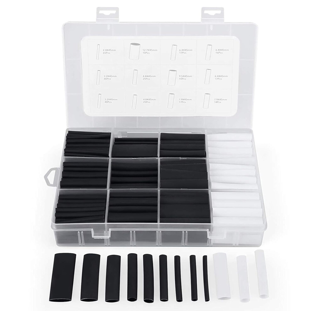 Wire Heat Shrink Tubing Assortment, 300Pcs Black & White Heat Shrink Wrap, 3:1 Shrink Ratio, Wide Range Of Applications From Automotive To Marine 9004841082905