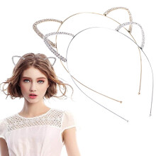 Sparkling Cat Ears Headband, Crystal Hair Hoop with Double Row Design, Comfortable Wear for Any Occasion, Versatile Fashion Style (Silver)