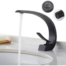 Grifo de lavabo minimalista moderno, grifo de latón macizo con forma elegante, fácil instalación, montaje en un solo orificio, diseño de arco