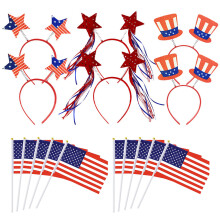 Patriottisch feestplezier, Onafhankelijkheidsdagdecoraties met een hoofdband met Amerikaanse vlag en een magnetische sticker.