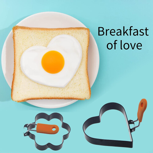 Silicone Handle Egg Ring, Stainless Steel Nonstick Coating Breakfast Tools For Various Sizes, 4PCS 1