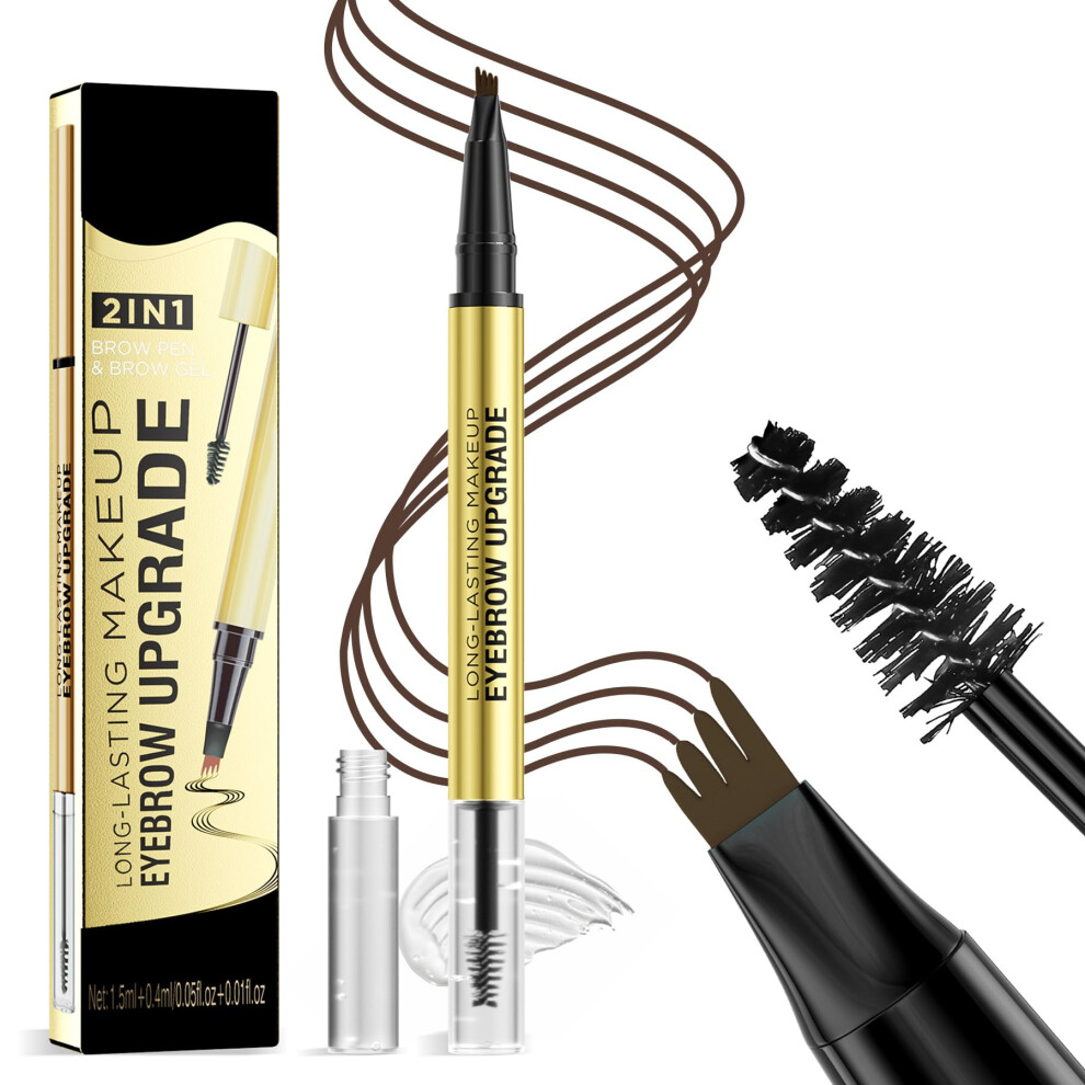 Black/Brown Waterproof Microblading Eyebrow Pen Dualended With 4 Fork Tip And Brush For Natural 3D Brows