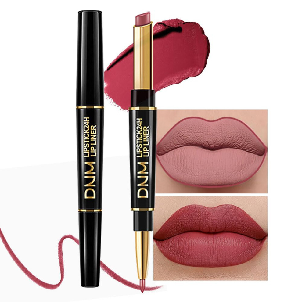 Red,Purple Lip Liner And Lipstick Set 2In1 Mauve Red Waterproof Matte Long Lasting Rich Pigment Combo