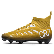 (7001 spikes gold, 39) Professional Futsal Shoes High Top IC Indoor Soccer Sneakers Anti-Slip Wear-Resistant Flat Sole Training Shoes