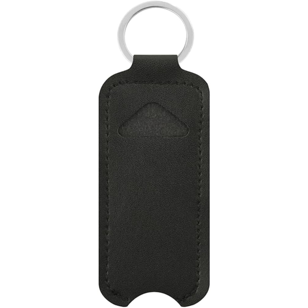 Black Pu Leather Lipstick Keychain Holder, Compact Lip Balm Pouch For Quick Access In Purse