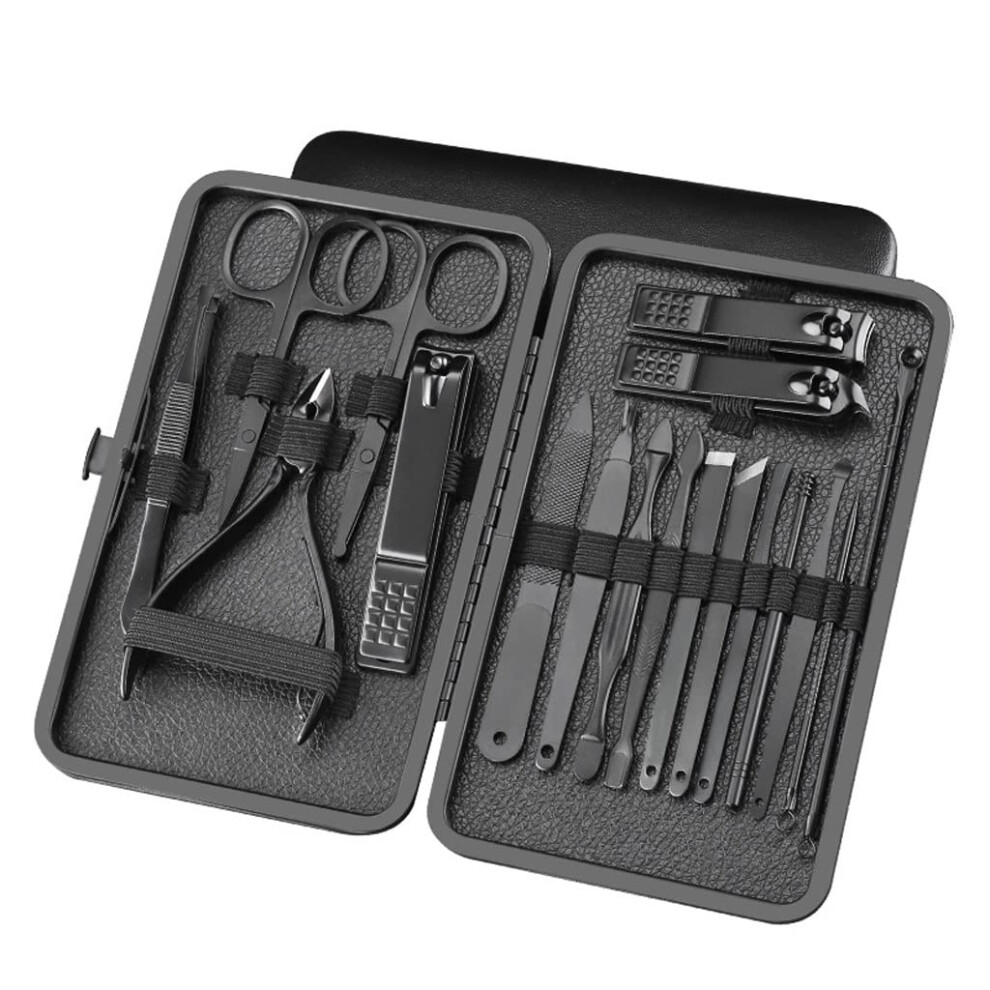 Professional 18Piece Stainless Steel Manicure Pedicure Set with Leather Case for Nail Grooming