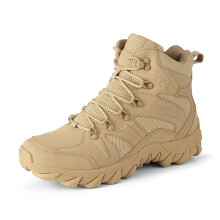 Men's Hiking Boots Winter Waterproof Leather Combat with Side Zipper and Non Slip Sole Sand 46EU