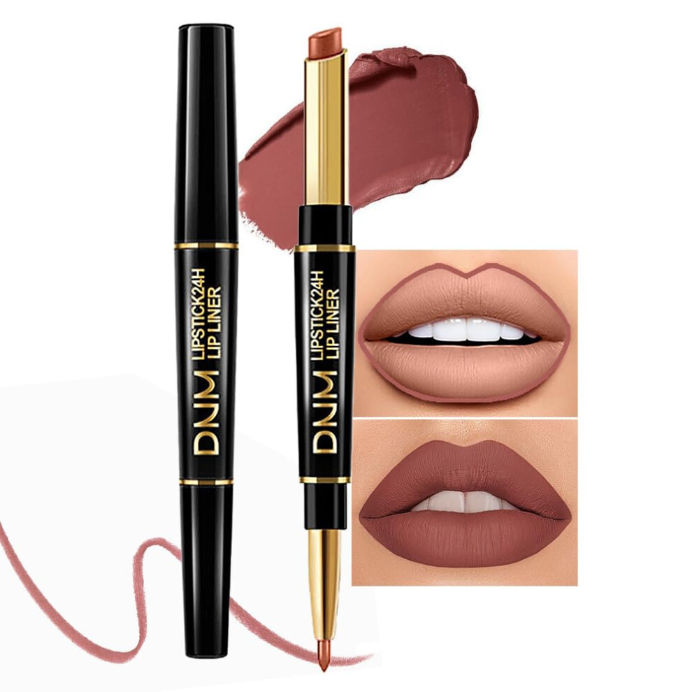 Brown 2In1 Lip Liner And Lipstick Set For Women, Long Lasting Waterproof Matte Finish