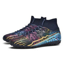 (8, Black-TF) Men Soccer Cleats Outdoor High Top Football Shoes Trainer Sneakers