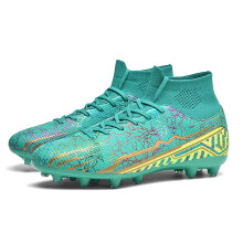 (6.5, Green-AG) Men Soccer Cleats Outdoor High Top Football Shoes Trainer Sneakers