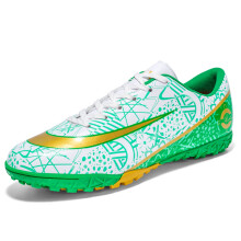 (8.5, White/Green-TF) Teenager Low Top Football Shoes Men Soccer Trainers Cleats Shoes
