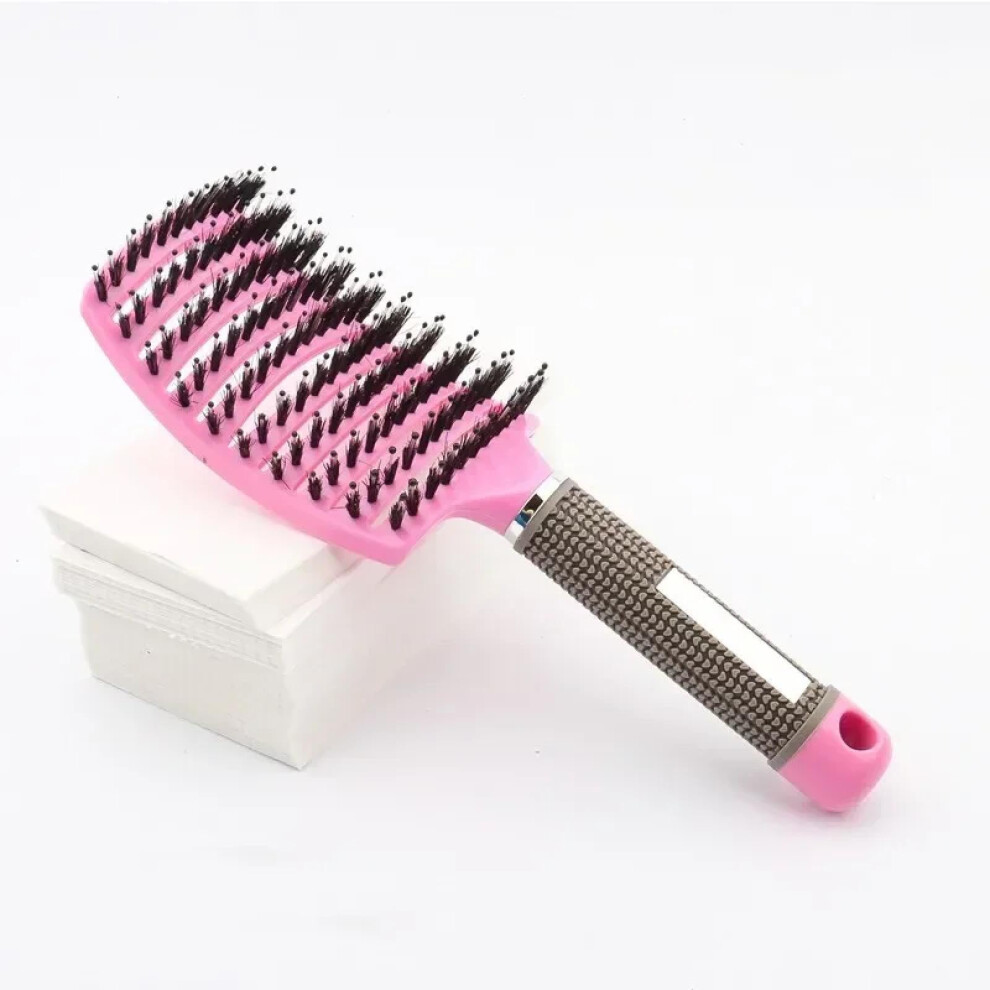 Unisex Pink Detangling Hair Brush With Vented Design For Fast Drying, Nylon Bristles, Ergonomic Handle,