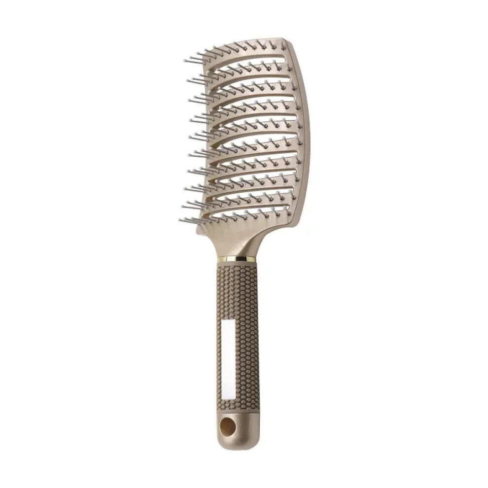 Unisex Gold Ergonomic Hair Detangling Brush With Nylon Bristles For Scalp Massage And Curly Wet Dry Hair