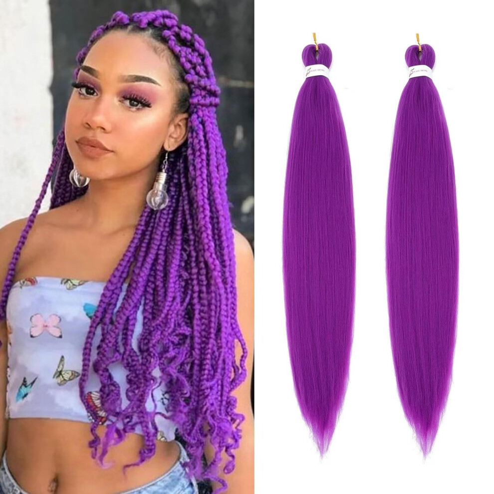 Unisex Purple Pre Stretched Braiding Hair 26 Inch Yaki Texture Synthetic Extensions For Box Braids