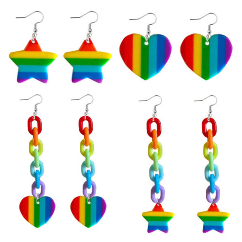 Σκουλαρίκια LGBTQ, Σκουλαρίκια με σμάλτο και ουράνιο τόξο με κρεμαστά σκουλαρίκια,
