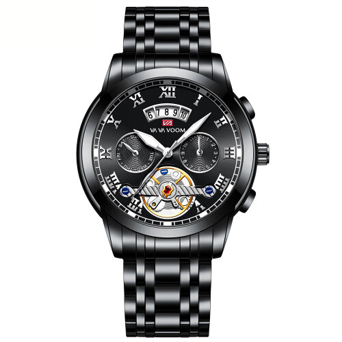 Automatic Watch for Men Featuring Luminous Hands and Waterproof Performance, Incorporating Skeleton Dial Design and Calendar Display Window, Luxury