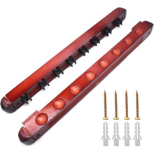 Cue Stick Holder Pool Cue Rack, Wall Mounted Billiard Cue Storage Rack with 8 Padded Clips and Smooth Support Channel, Wood Wall Rack for Home or