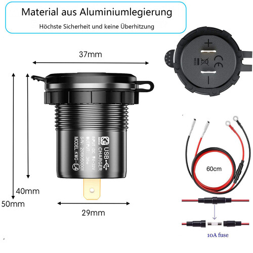 Φορτιστής αυτοκινήτου 12V24V με διπλές θύρες Qc3.0Usb, η θήκη από κράμα αλουμινίου 1