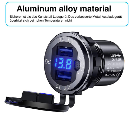 Φορτιστής αυτοκινήτου 12V24V με διπλές θύρες Qc3.0Usb, η θήκη από κράμα αλουμινίου 2