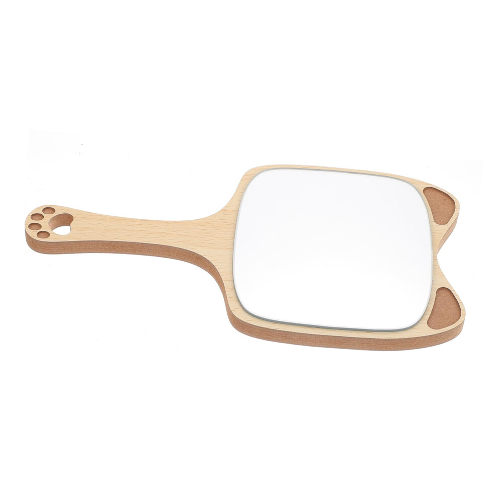 Handheld Cosmetic Mirror with Wooden Handle for Girls Daily Makeup and Home Beauty Use