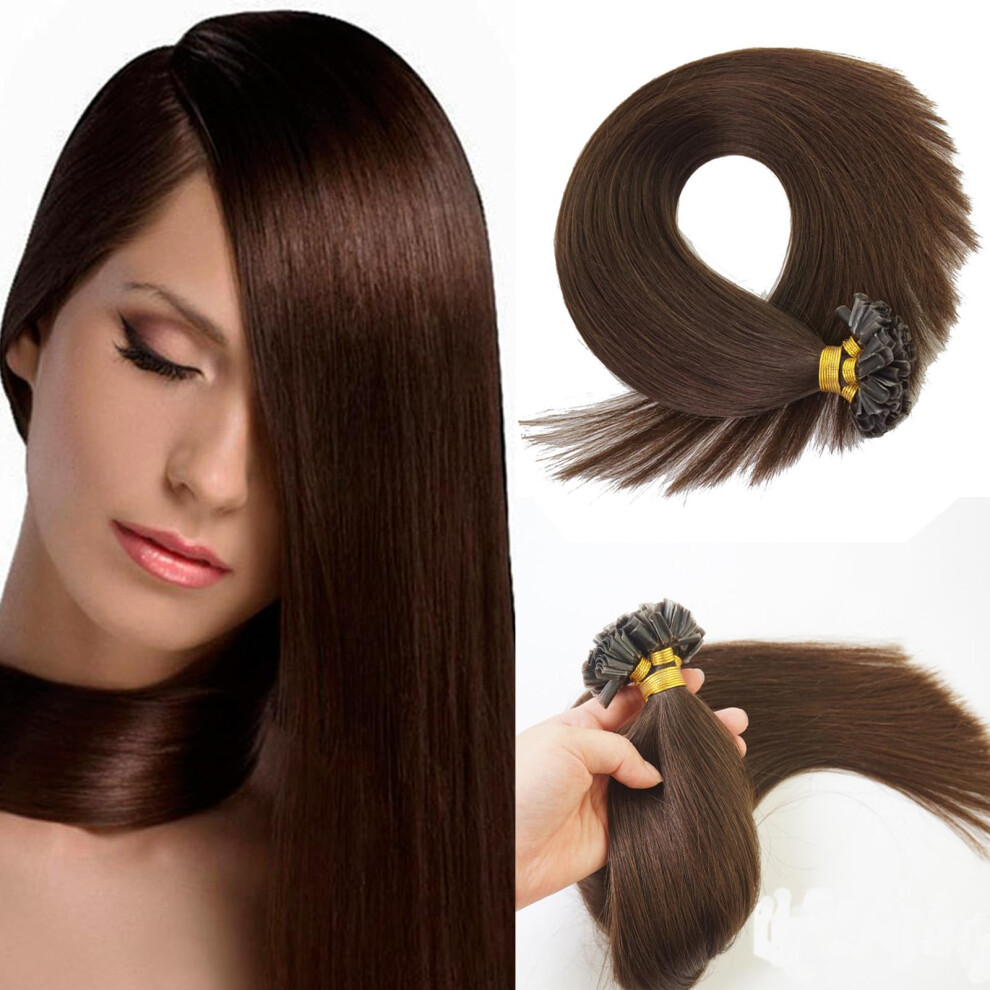 Unisex Brown U Tip Remy Human Hair Extensions 20 Inch Dark 50 Strands Secure Keratin Bond