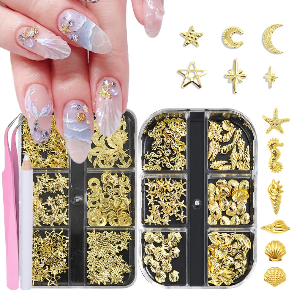Nail Charms Kit with Starfish Seashell 3D Nail Art Decorations for Summer Beach Nails