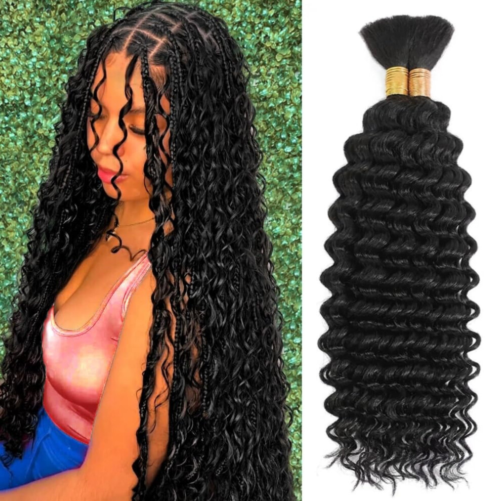 Unisex Human Braiding Hair Brazilian Virgin Curly Deep Wave Bulk For Boho Knotless Braids 20 Inch 2 Bundles