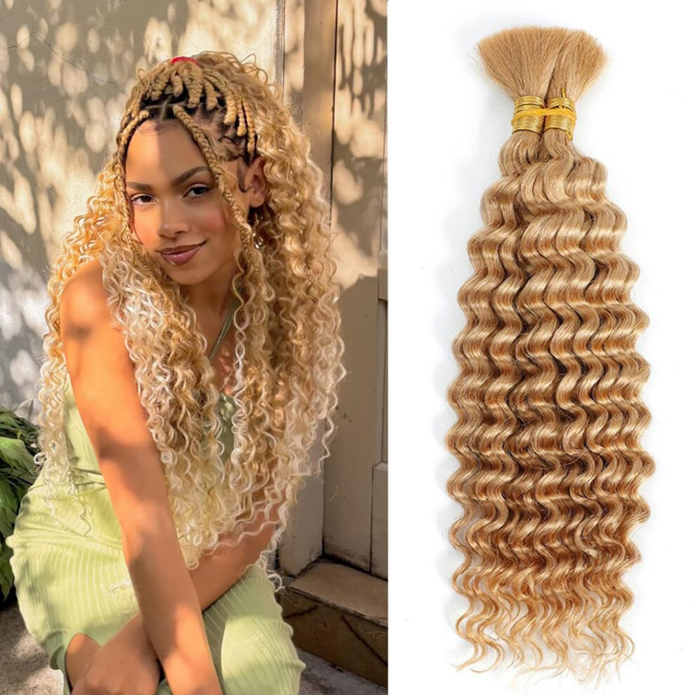 Unisex Human Braiding Hair 22 Inch Honey Blonde Deep Wave Virgin Brazilian Extensions For Boho Braids