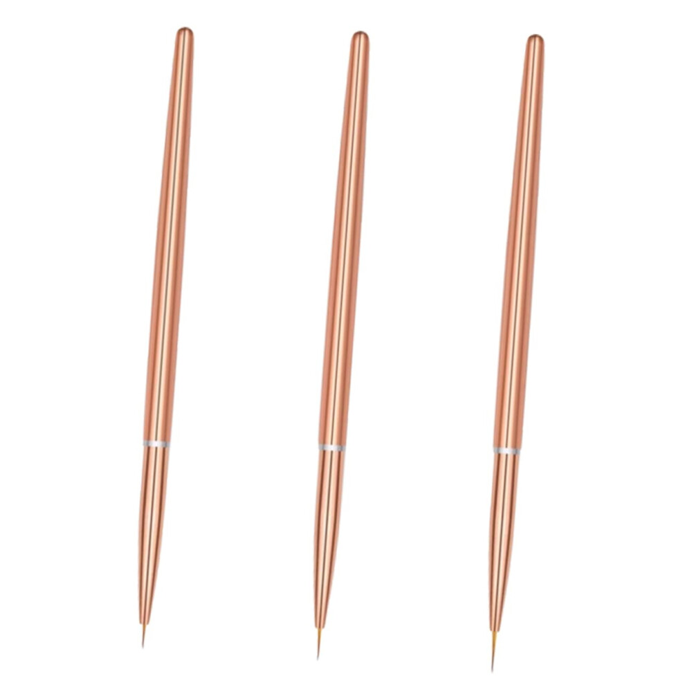 Gold Rose Nail Art Brushes Set 3Pcs Fine Liner Professional Metal Handle For Precise Gel Designs