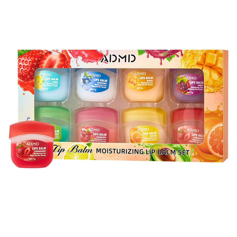 8 Pack Hydrating Lip Mask Set with Fruit Flavored Lip Balm for Dry Cracked Lips Overnight Care
