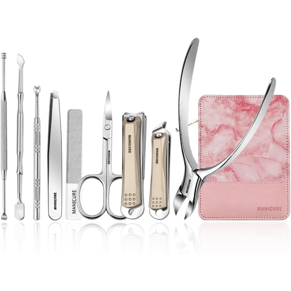 Manicure Pedicure Set 9Piece Stainless Steel Nail Clippers Kit with Travel Leather Case