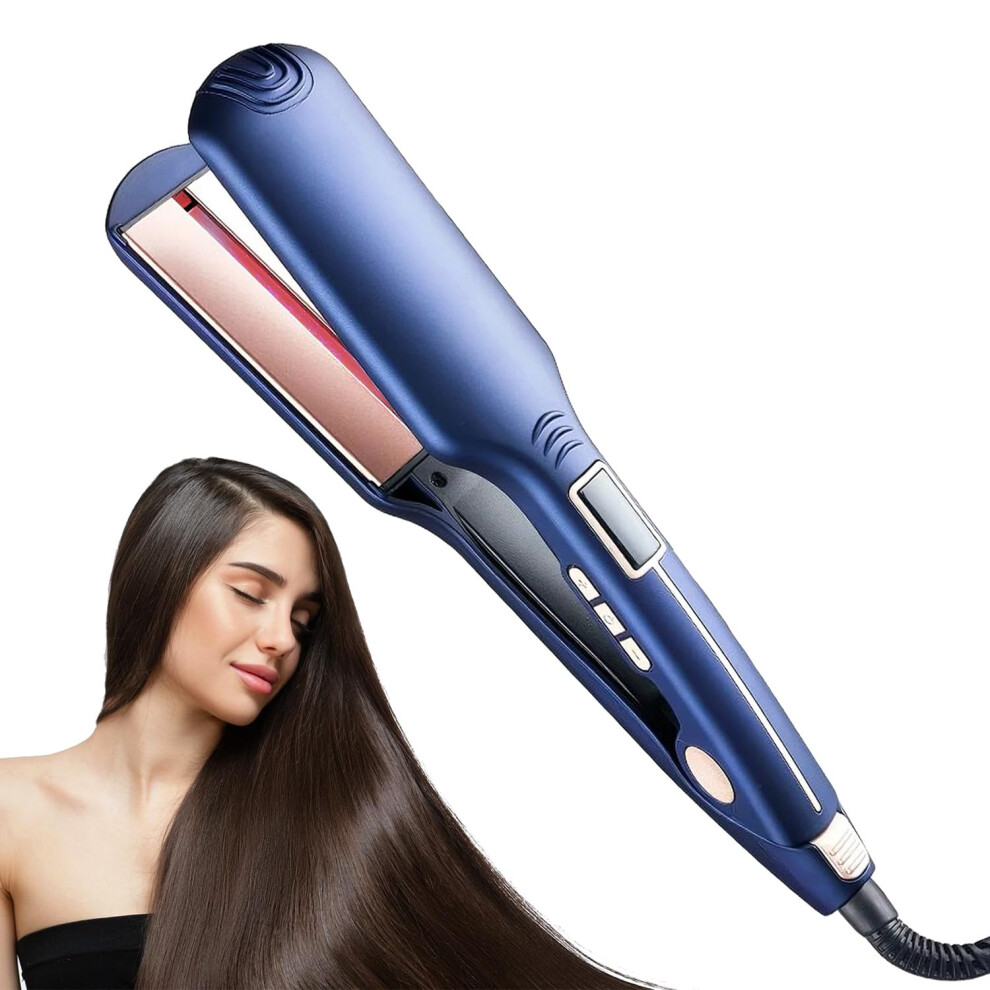 Infrared Hair Straightener with Wide Titanium Plates, LCD, Dual Voltage, Auto Shut Off for Thick Hair