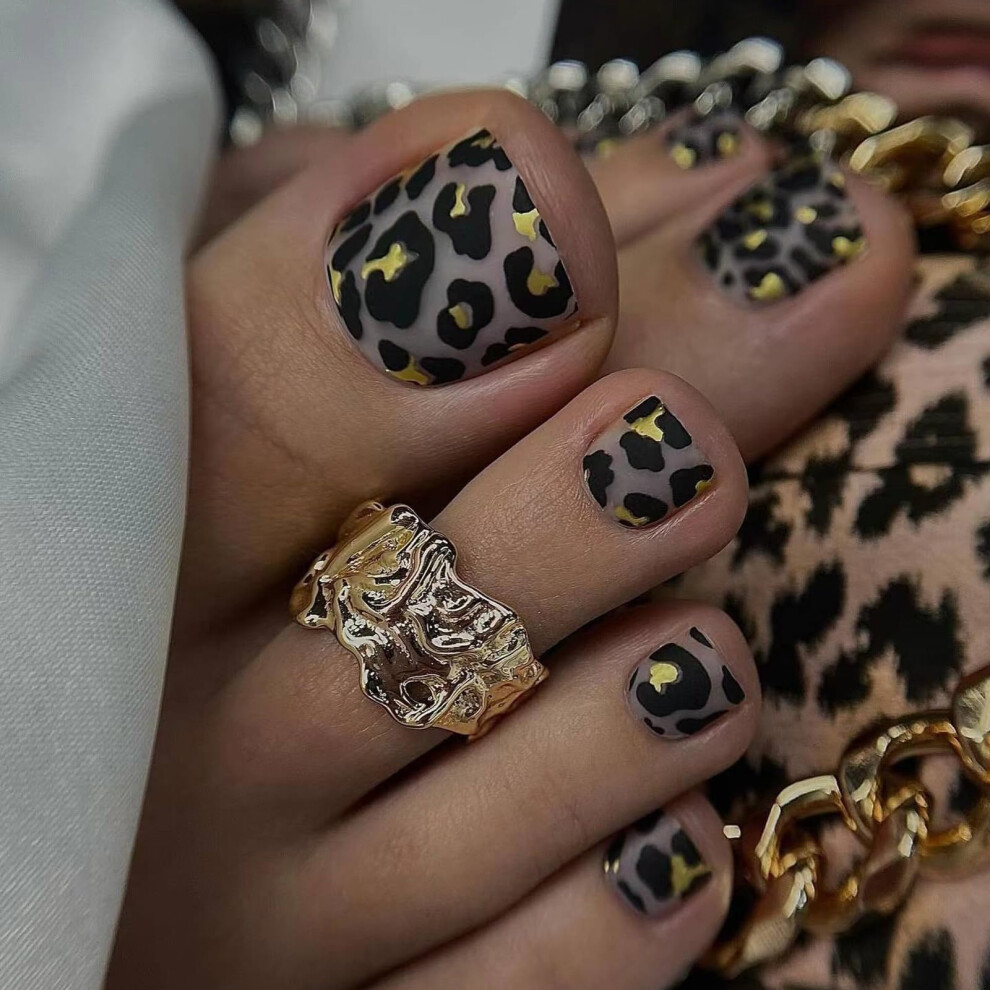 24PCS Leopard Print Press On Toenails Fake Toenails Instant Salon Pedicure for Women Girls No.33