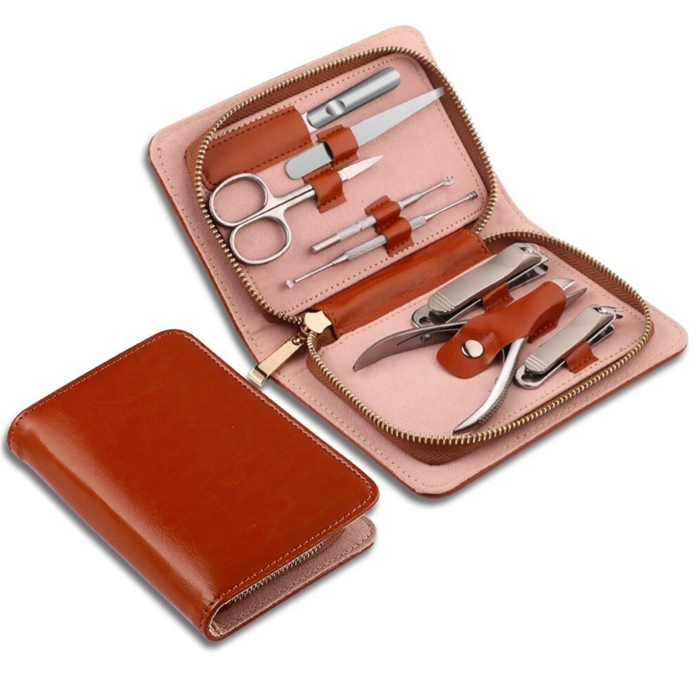 Manicure Set Nail Clipper Kit 8Piece Stainless Steel Grooming Tools with Leather Travel Case