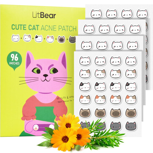 Hydrocolloid Pimple Patches for Body with Large Area Coverage, 7 Sizes Plus Cat Shaped Set 2
