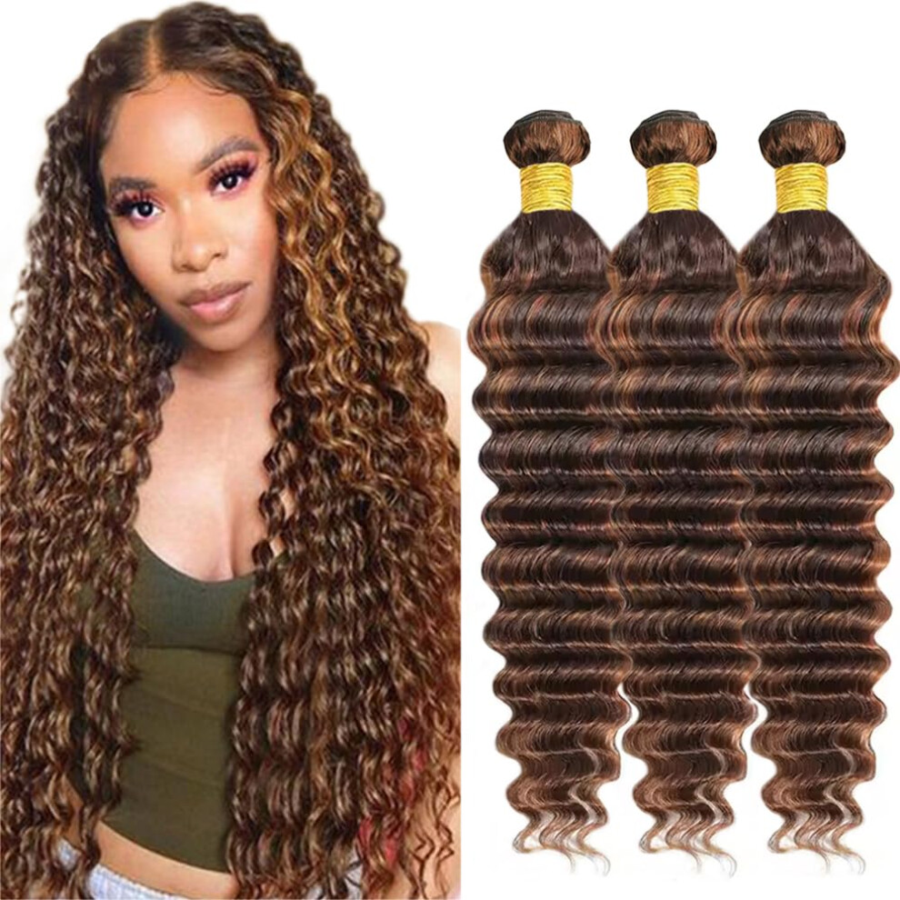 Unisex Brazilian Virgin Human Hair Deep Wave Bundles P4/30 Highlight 14 16 18 Inch Double Weft