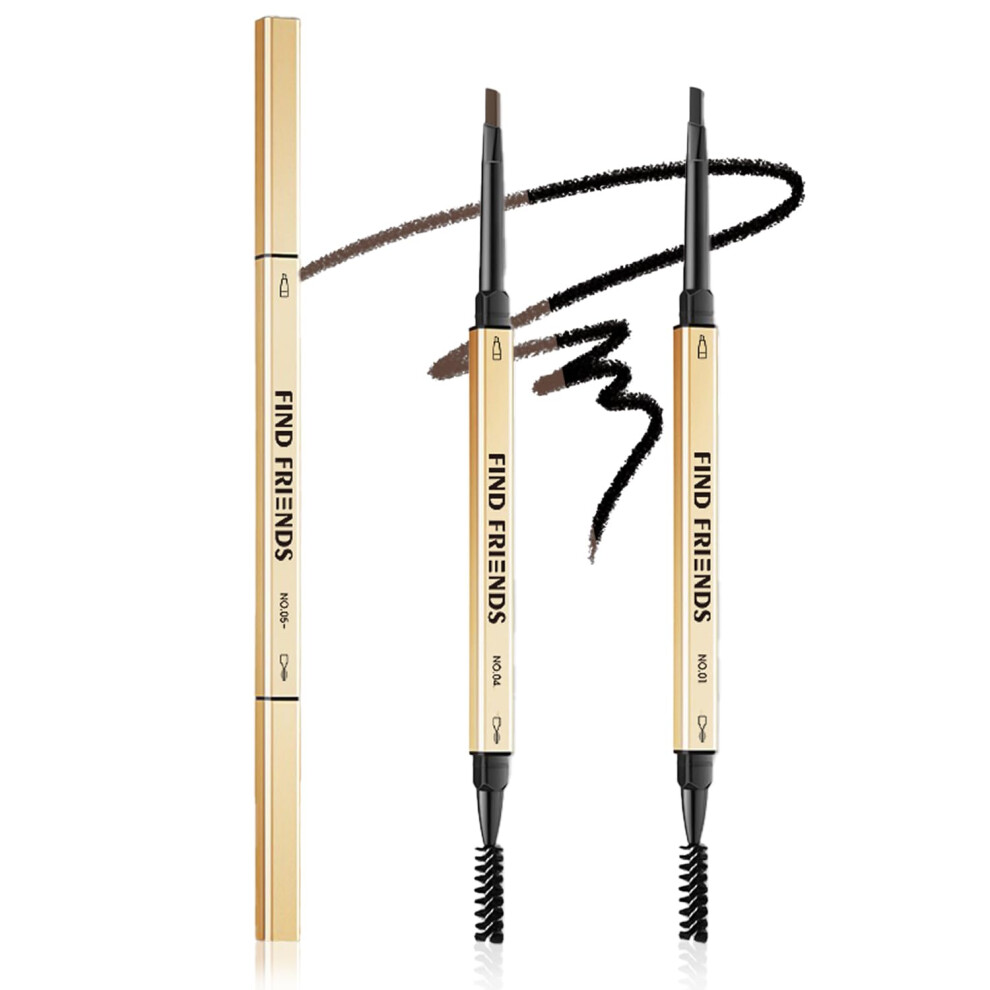 Black,Brown 2Pcs Waterproof Micro Brow Pencil With Spoolie, Retractable Tip, Longlasting Natural Look, Black And Deep Brown