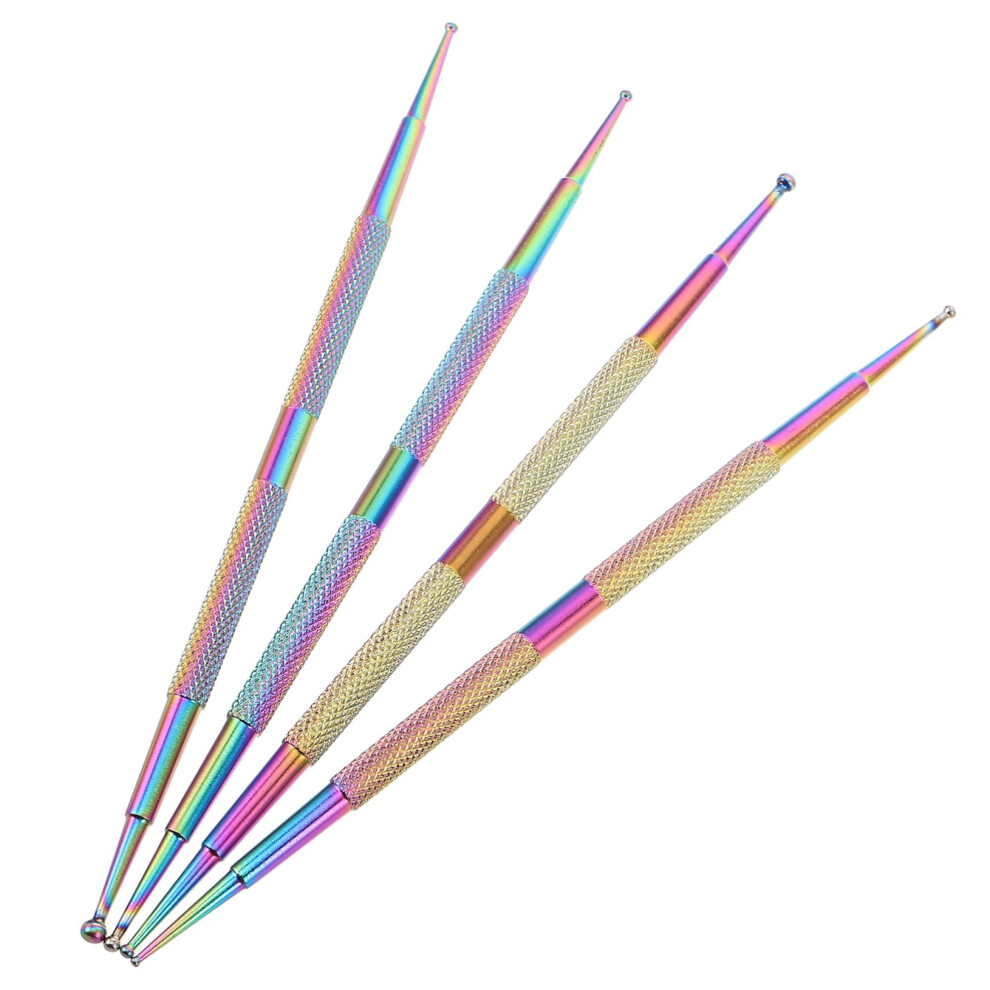 4pcs Metal Nail Art Dotting Pen Set with Four Interchangeable Heads for Precise Manicure and Crafts