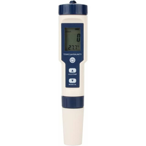 Multifunctional Water Quality Tester, Digital Salinity Meter with PH, TDS, EC, Temperature Measurement, Wide Range Backlight Screen, Automatic