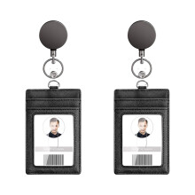 Heavy Duty Leather Badge Holder, Secure Badge Clip with Retractable Reel for Professionals, 2 Pack
