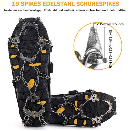 Παγοδρόμια Winter Trail Crampon, Ανθεκτική πλάκα από χάλυβα με 19 αντιολισθητικές ακίδες,