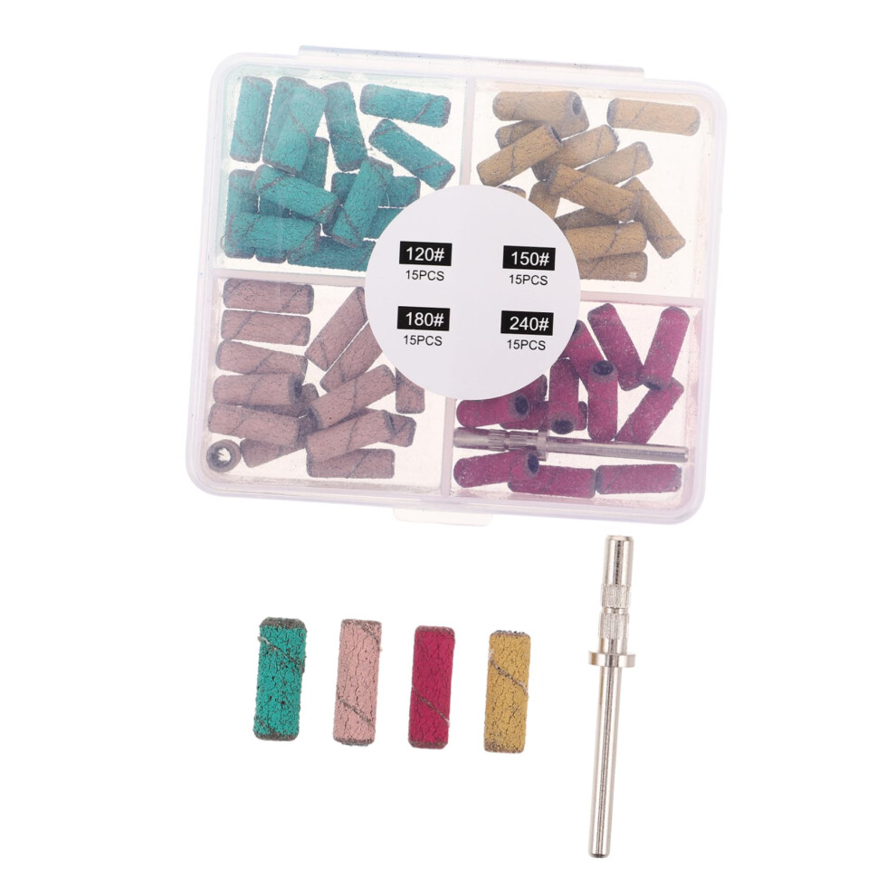 60pcs Nail Drill Sanding Bands and Mandrel Bit for Acrylic Nails Fine Grit Manicure Pedicure