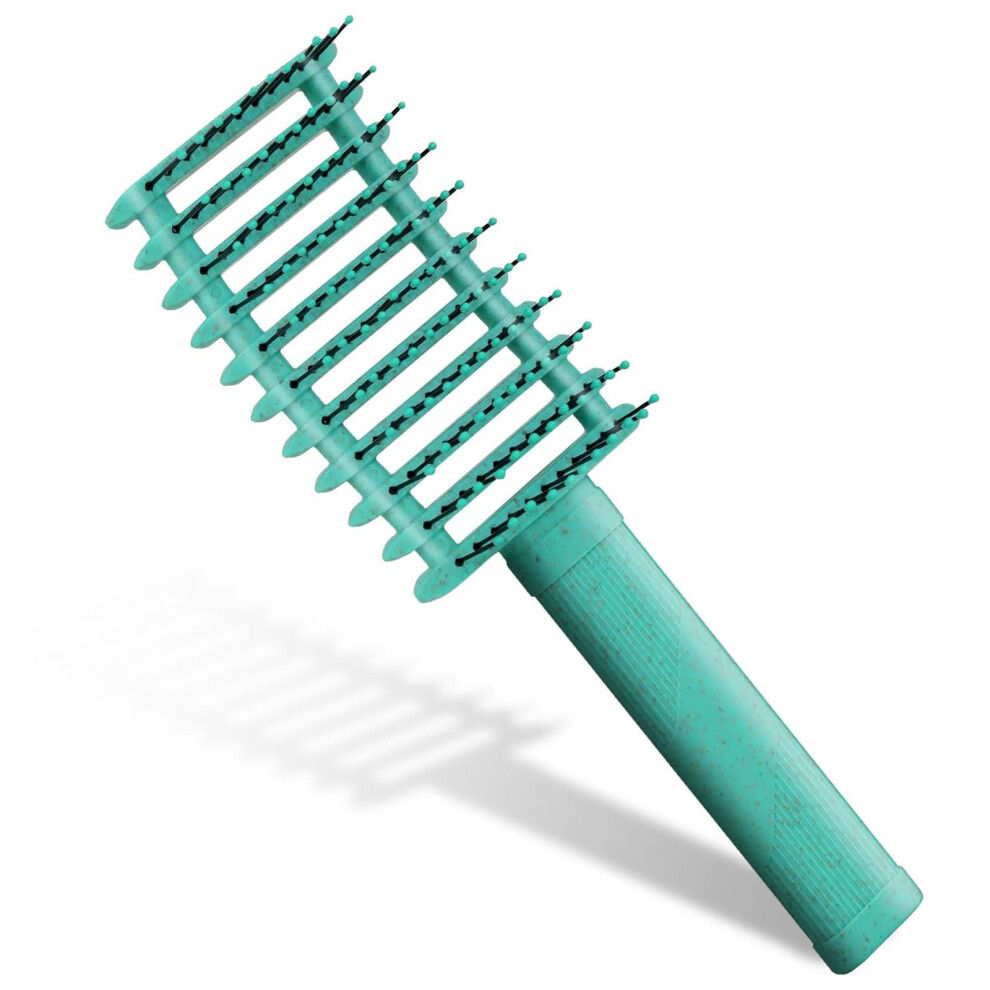 Curling Brush with Boar Bristles for Waves and Curls, Ventilated Fast Drying, Ergonomic Grip, Green