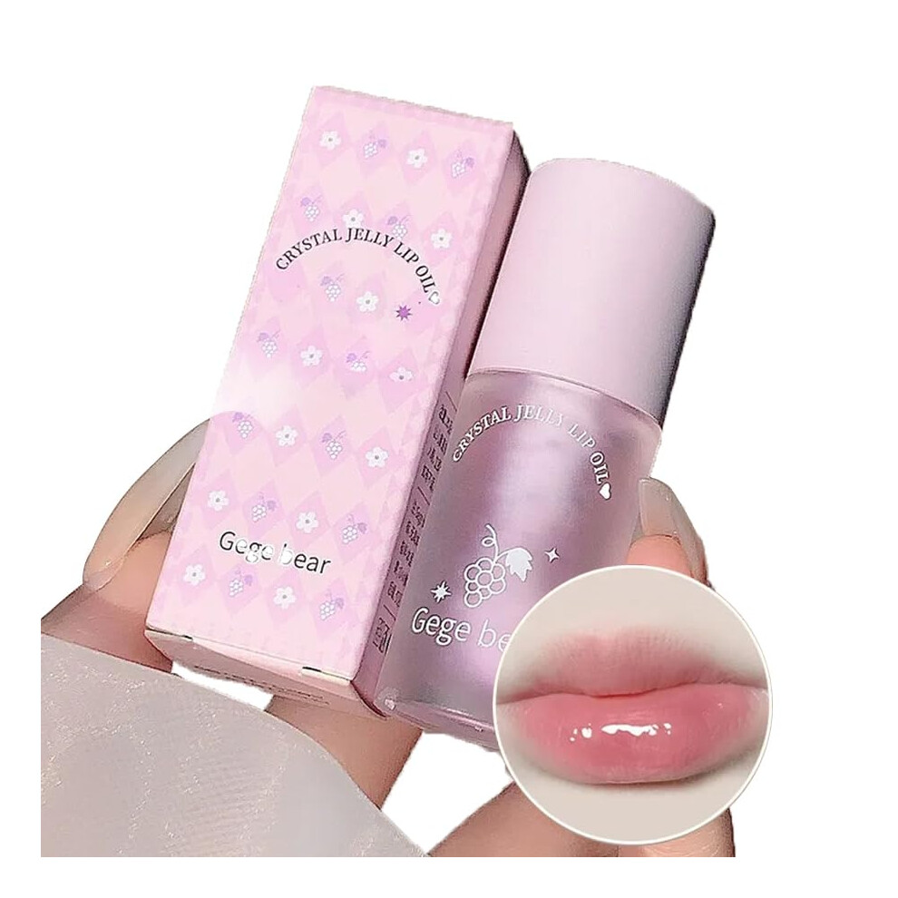 Clear Moisturizing Lip Oil With Brush Grape Flavor Jelly Lip Gloss Deep Hydration Nonsticky