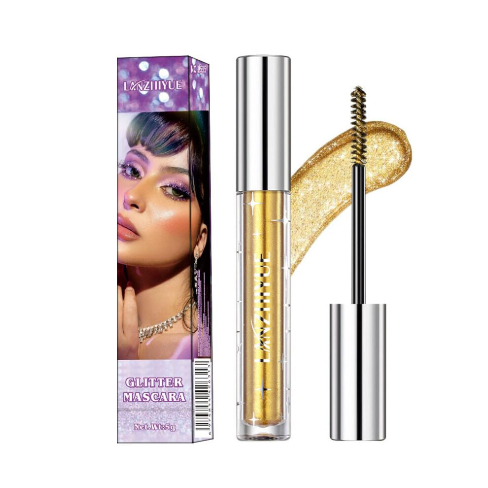 Waterproof Gold Glitter Mascara LongLasting Volumizing Metallic Shine for Lashes 02 Yellow
